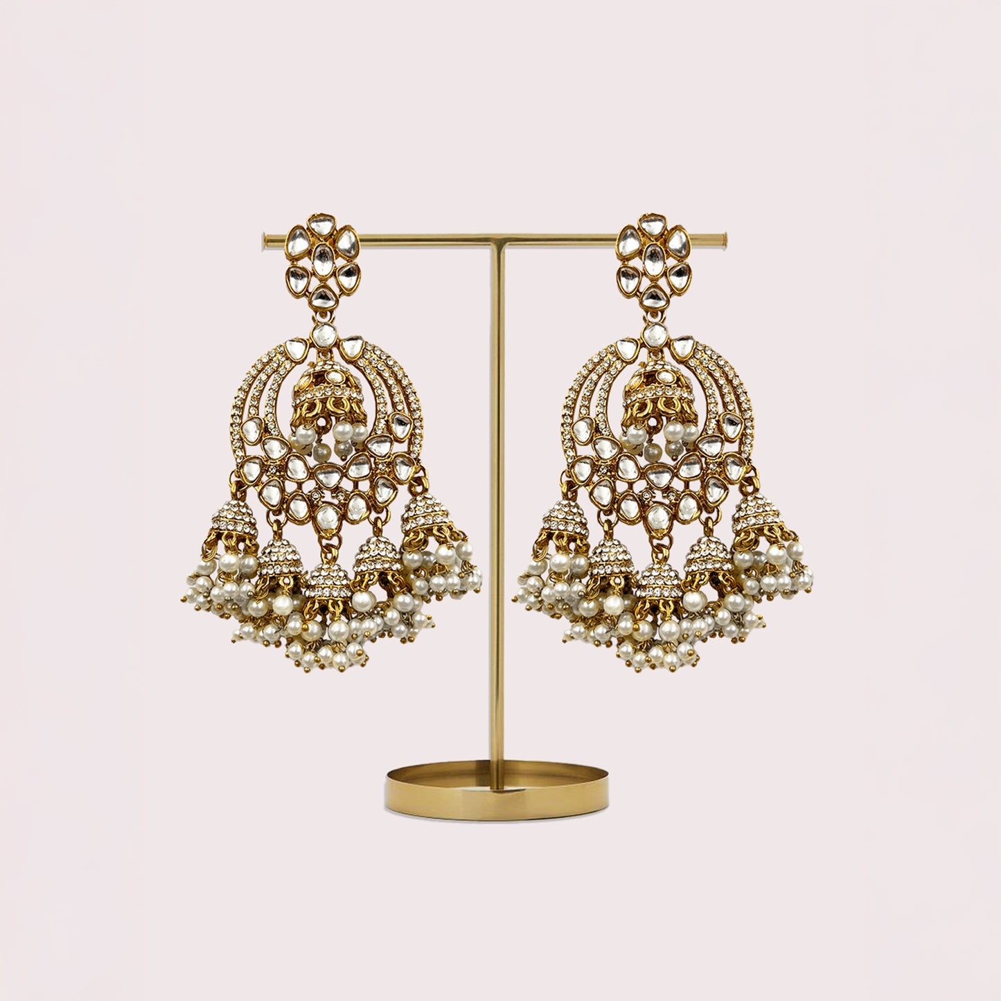 White Kundan Studded Jhumka Chandelier Earring