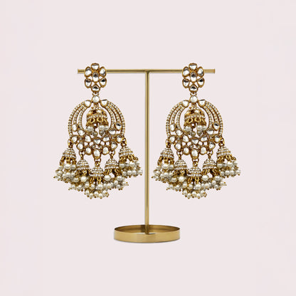 White Kundan Studded Jhumka Chandelier Earring
