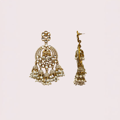 White Kundan Studded Jhumka Chandelier Earring