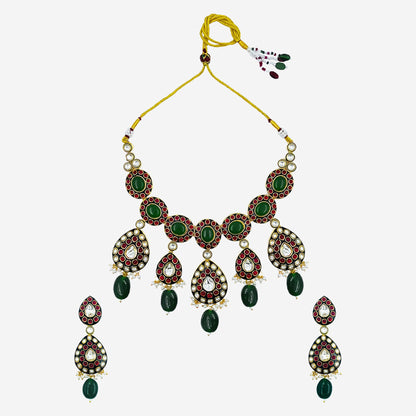 Green Polki Studded Jewellery Set