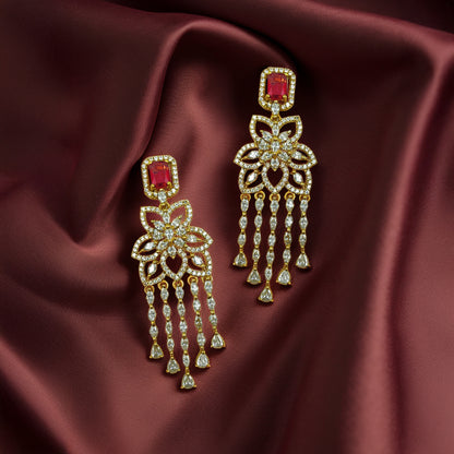 Gold-toned AD Studded Coral Flower Danglers