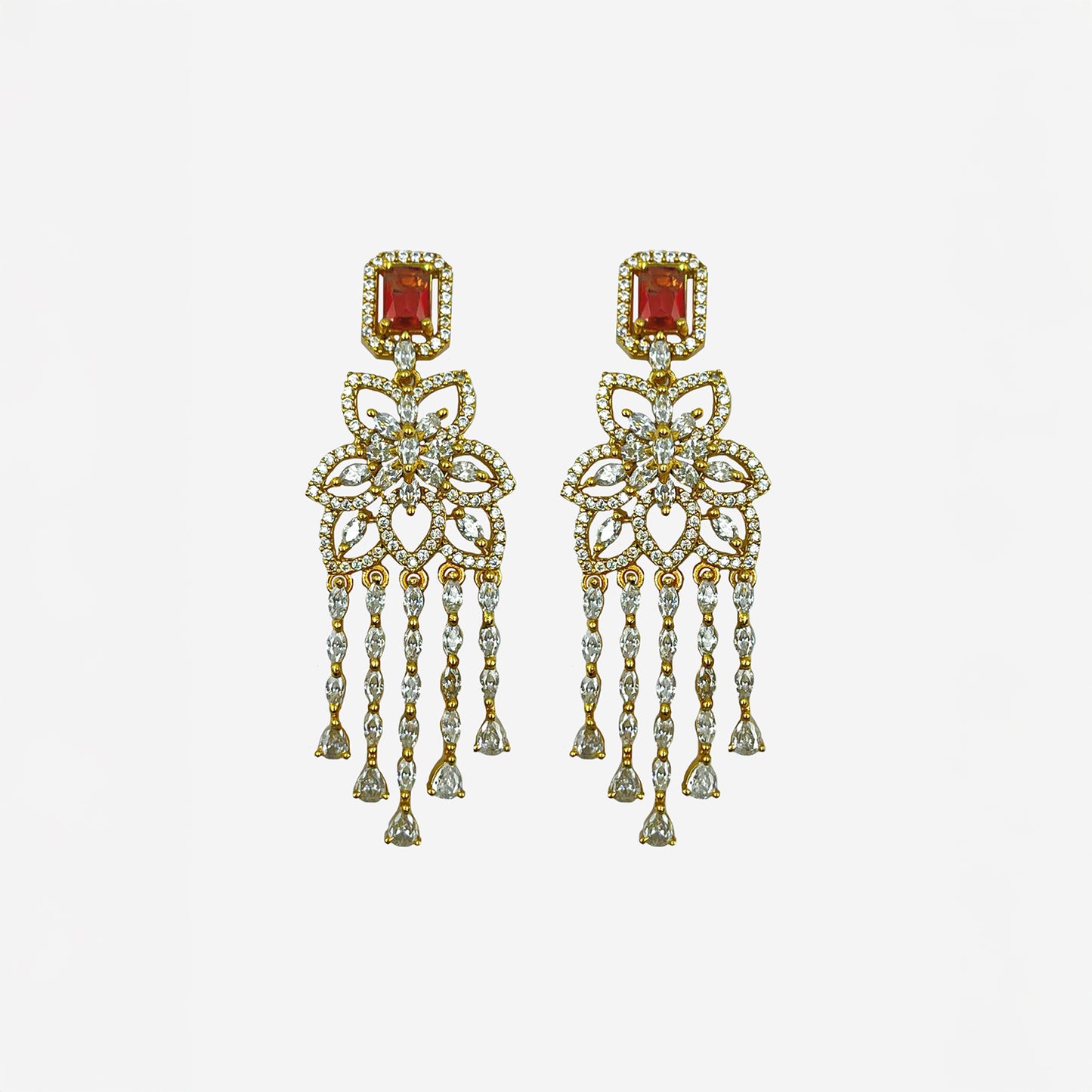 Gold-toned AD Studded Coral Flower Danglers