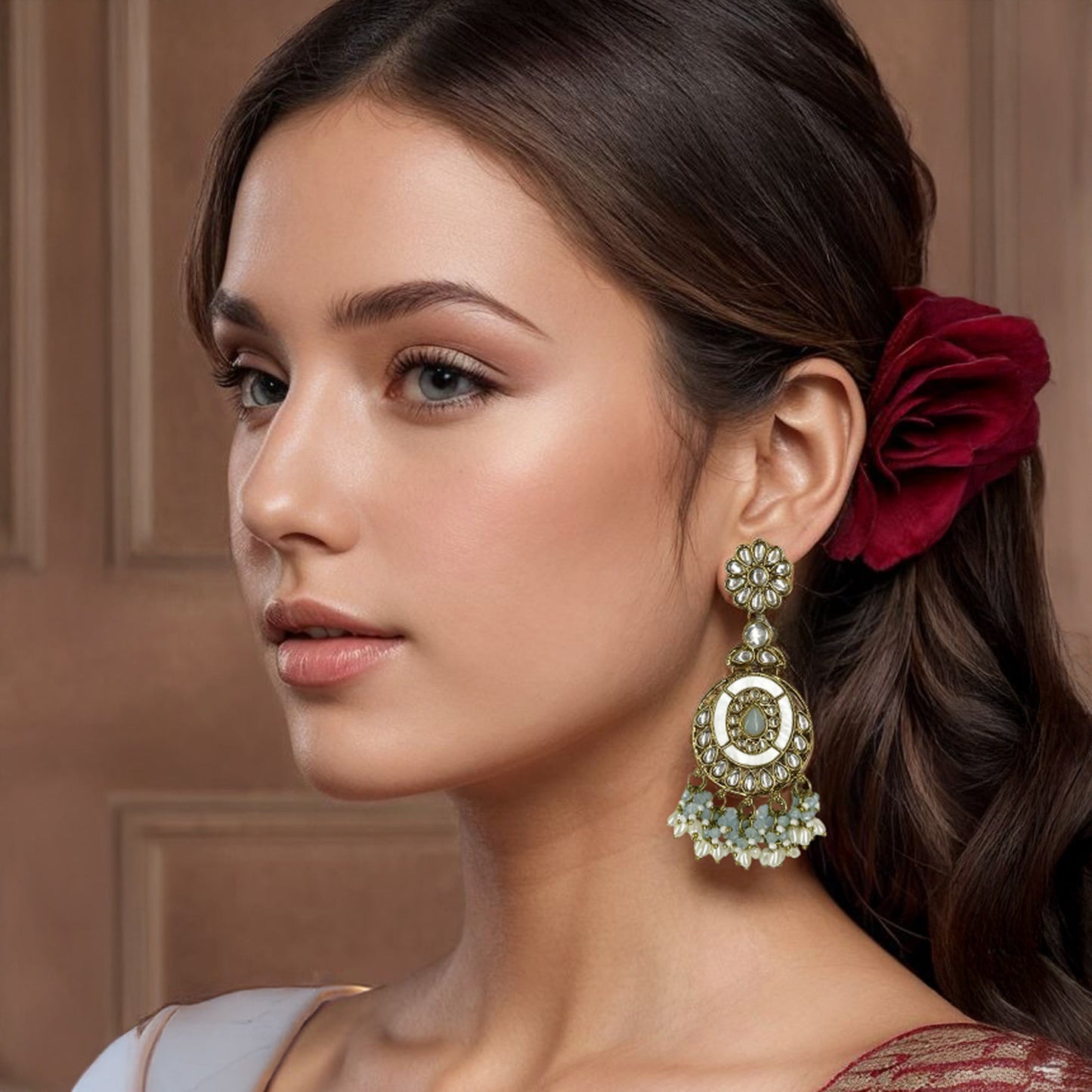 Kundan Studded Flower Mother of Pearl Earrings