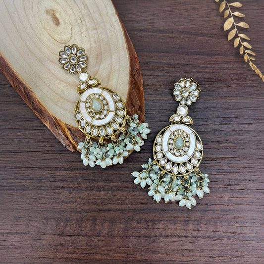 Kundan Studded Flower Mother of Pearl Earrings