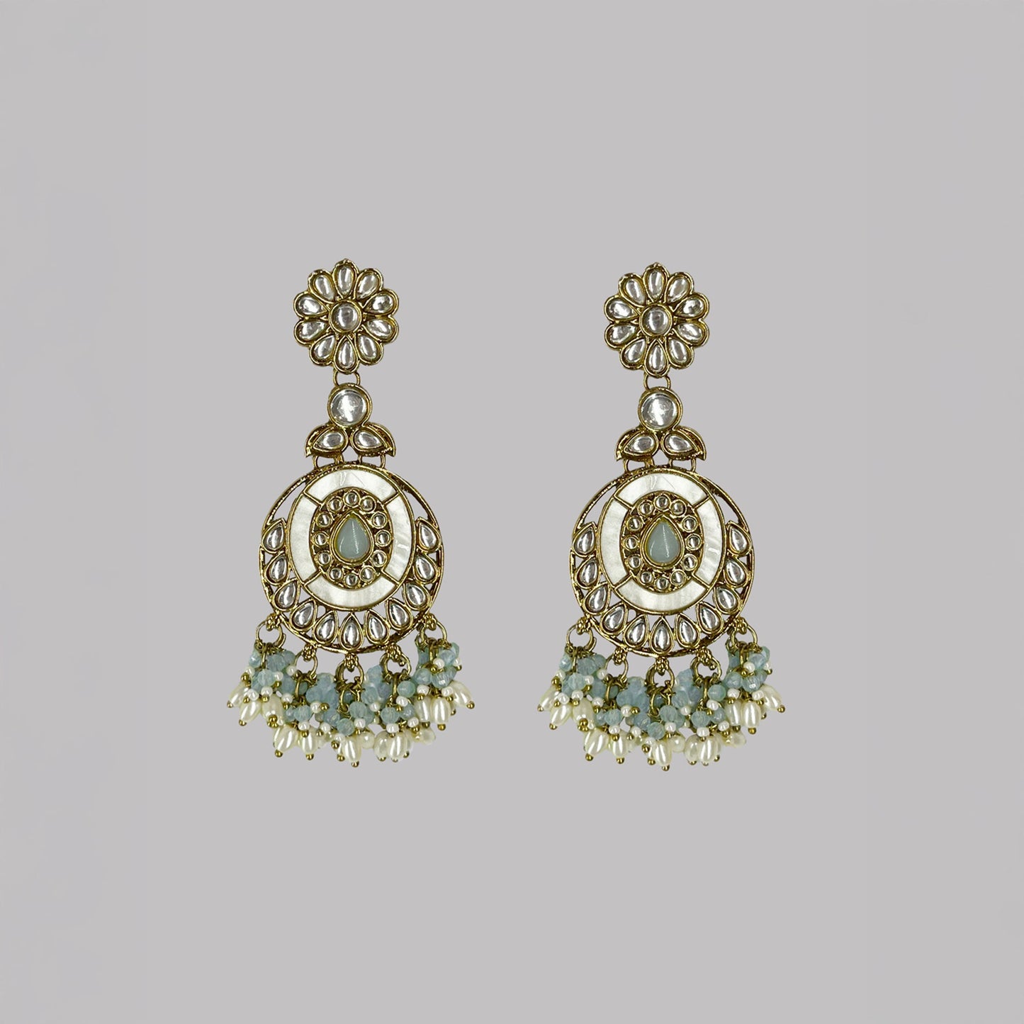 Kundan Studded Flower Mother of Pearl Earrings