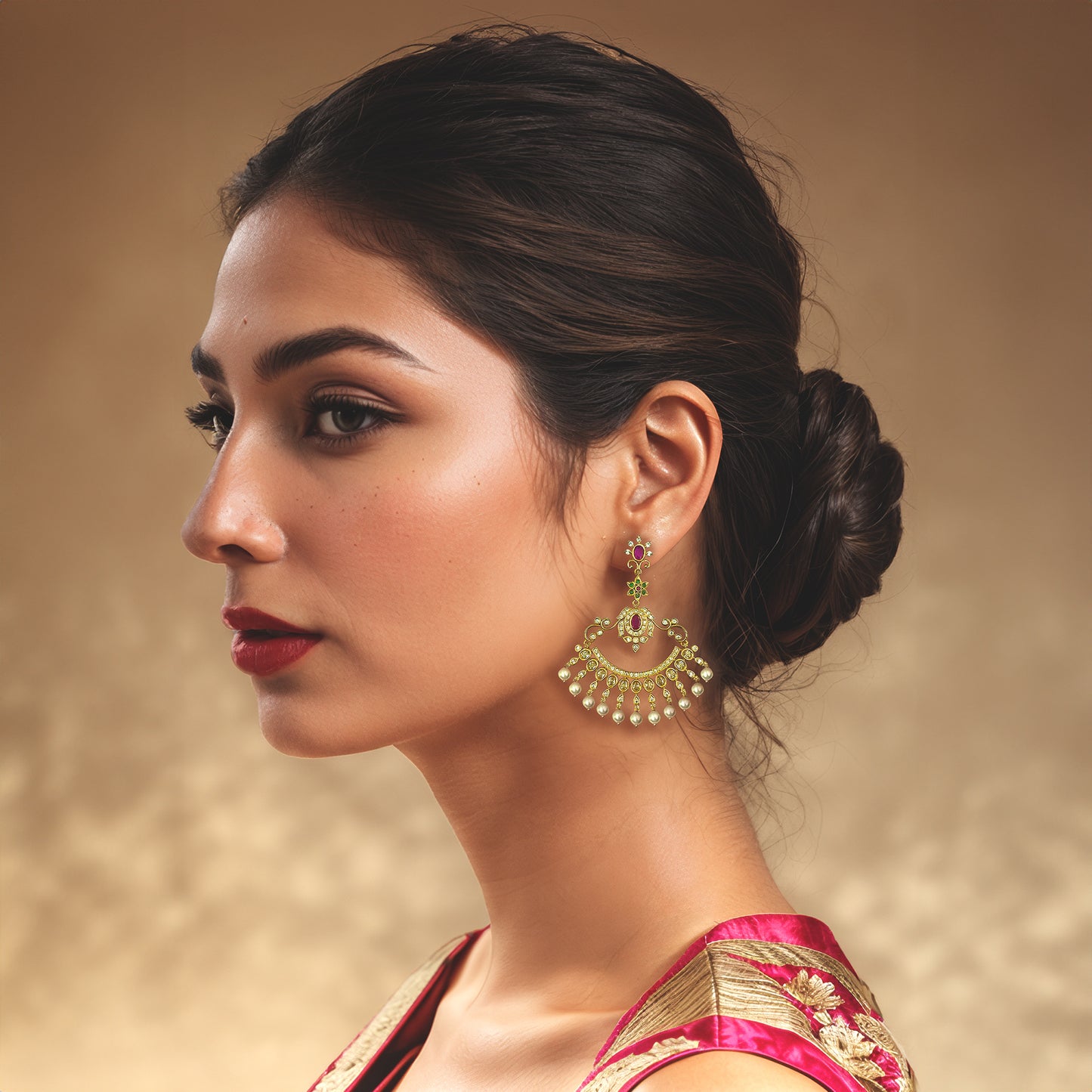 Gold-Toned Cubic Zirconia AD Studded Chandbali Earring