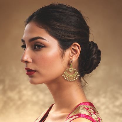 Gold-Toned Cubic Zirconia AD Studded Chandbali Earring