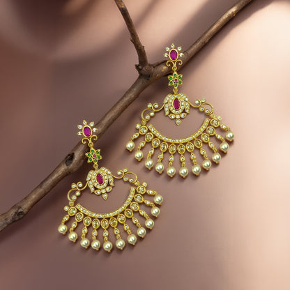 Gold-Toned Cubic Zirconia AD Studded Chandbali Earring