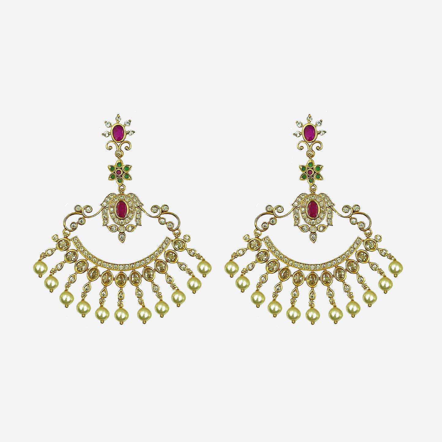 Gold-Toned Cubic Zirconia AD Studded Chandbali Earring