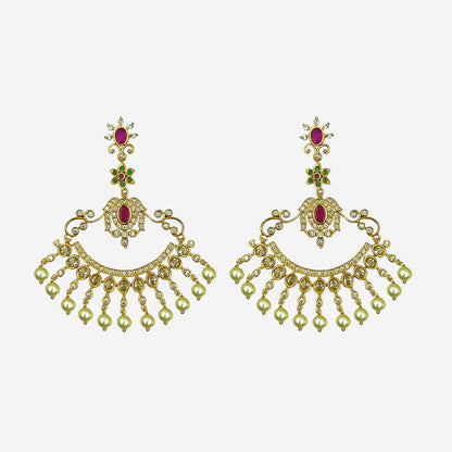 Gold-Toned Cubic Zirconia AD Studded Chandbali Earring