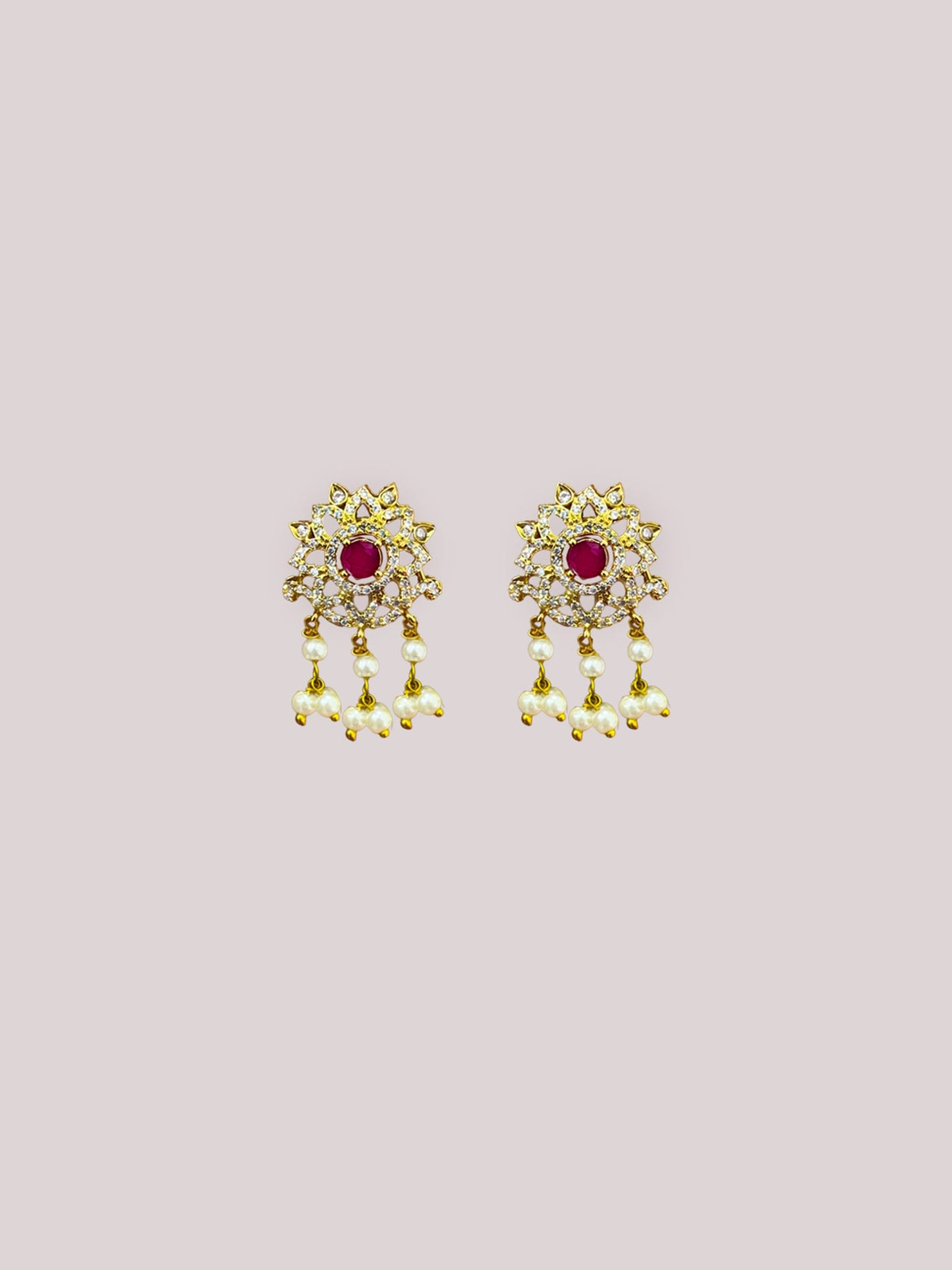 Peacock Choker Pink CZ Necklace Set