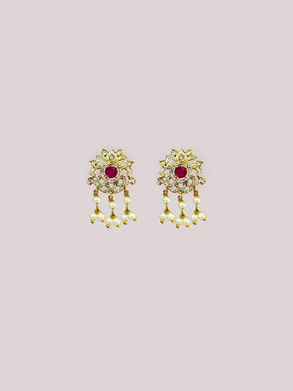 Peacock Choker Pink CZ Necklace Set