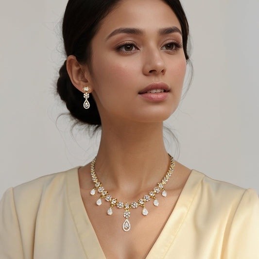 Gold Ophelia Two Tone Waterfall Necklace set