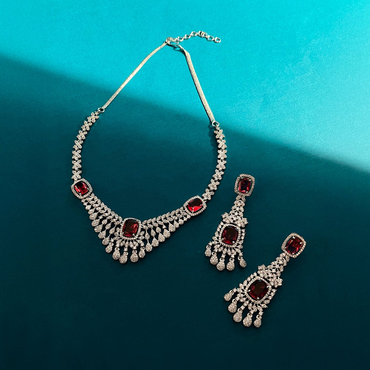 Silver Victoria Ruby Necklace Set