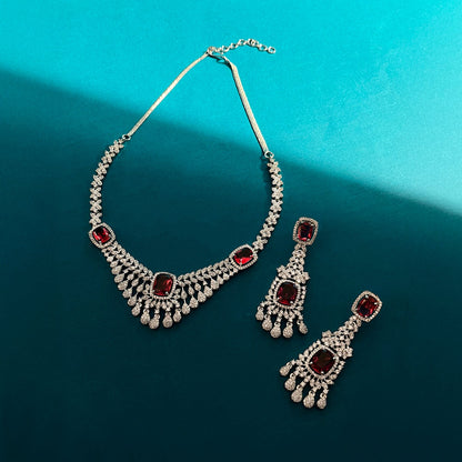 Silver Victoria Ruby Necklace Set