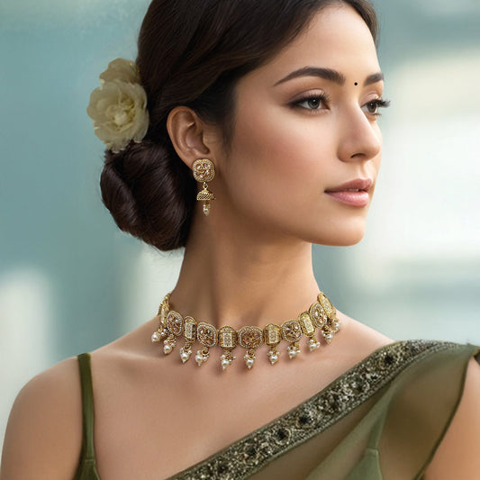 Gold Meera Antique Choker Set