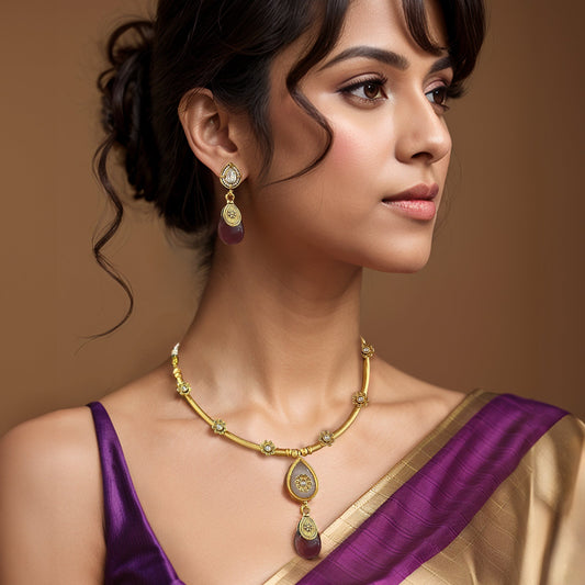 Jeevika Purple Drop Necklace Set