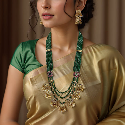 Rajvi Multilayer Green Beaded Necklace Set