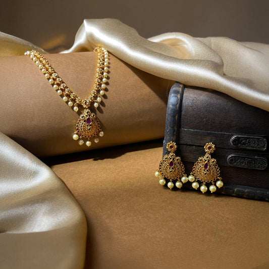 Vaidehi Gold Long Necklace Set