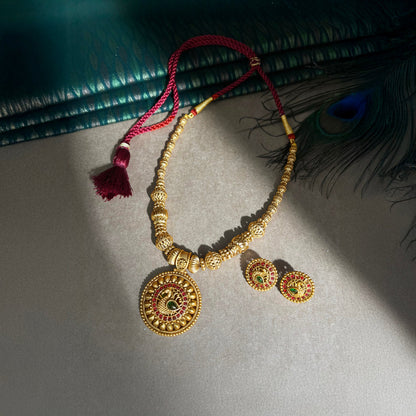 Mayuri Beaded Red Long Necklace set