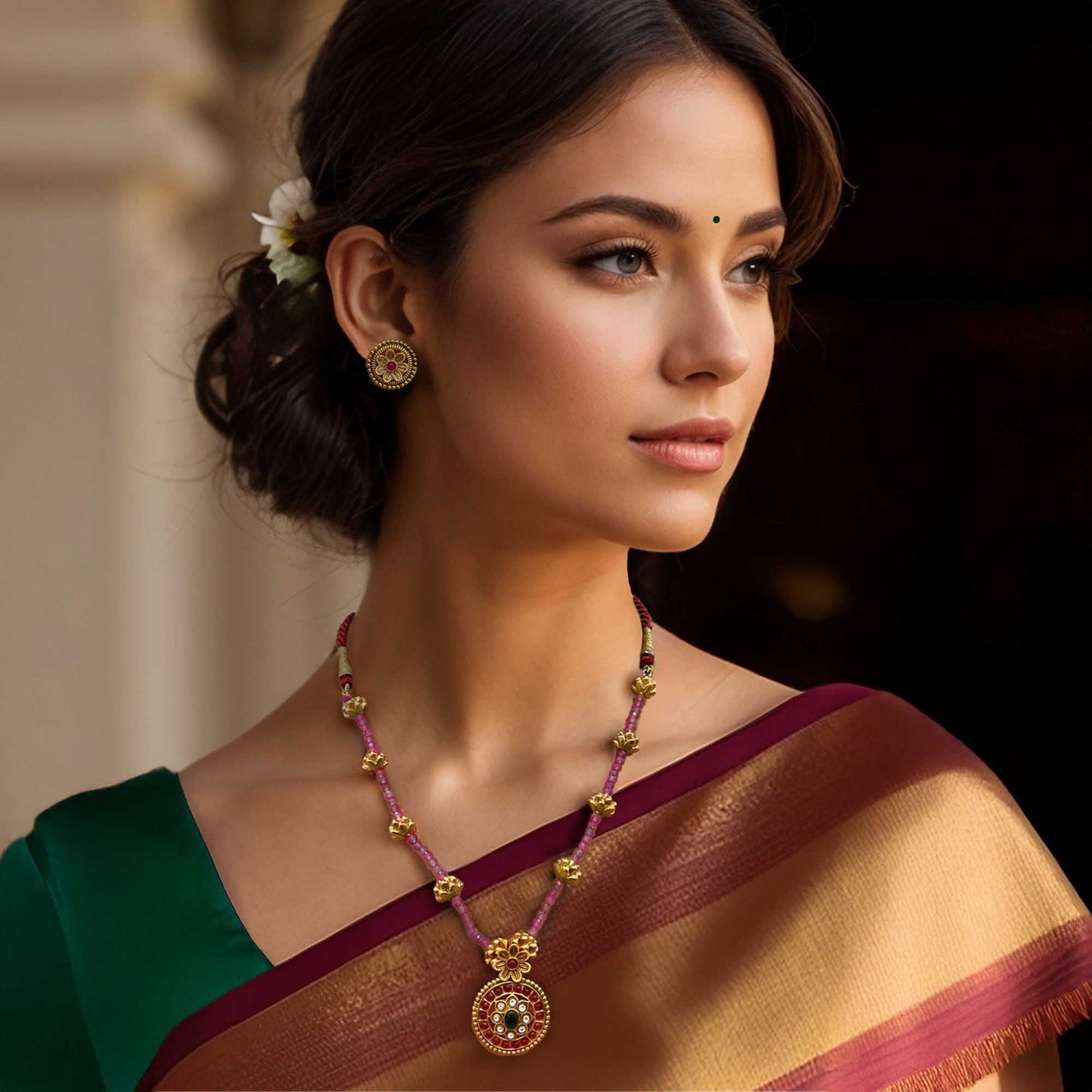 Rajni Red Beaded Necklace Set