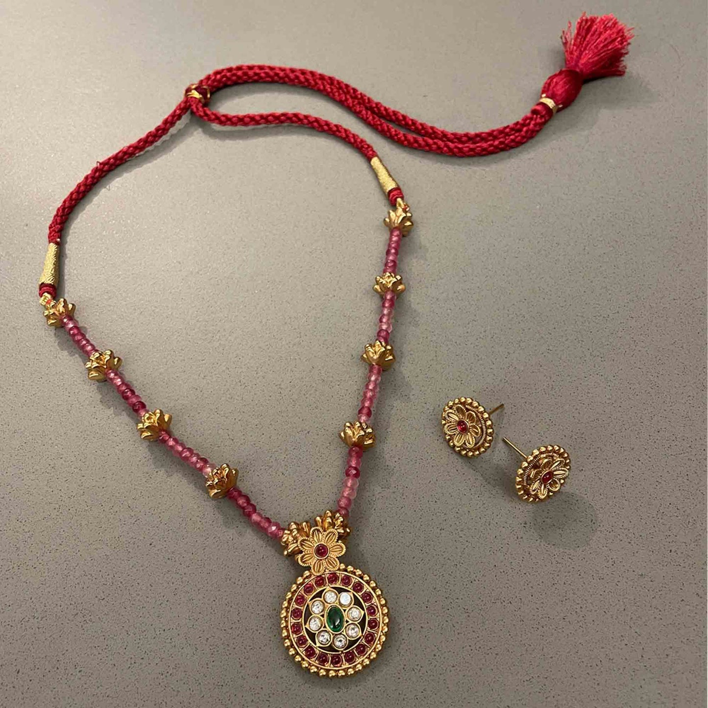 Rajni Red Beaded Necklace Set