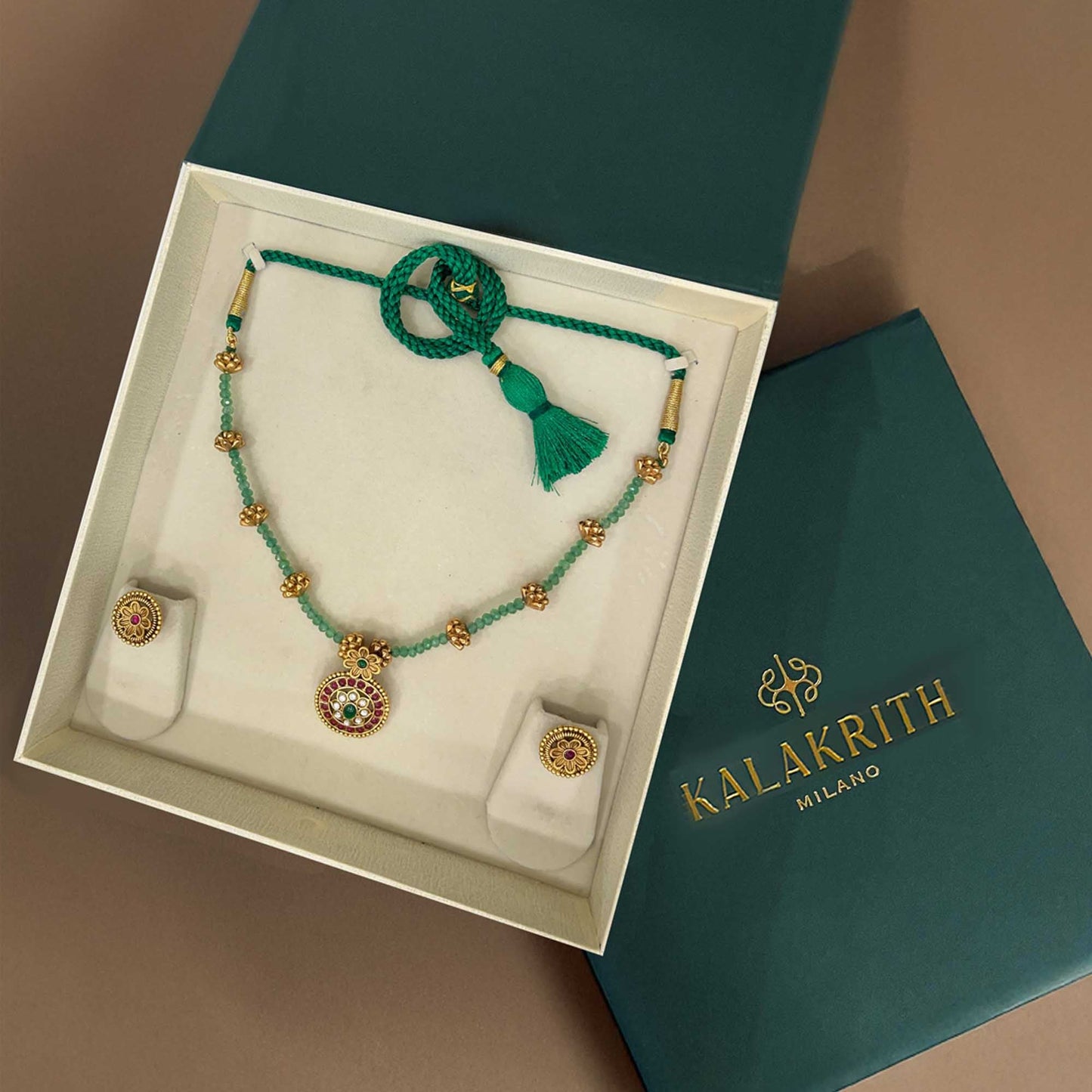 Rajni Green Beaded Necklace Set