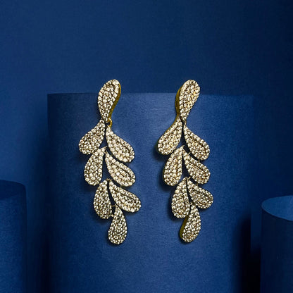 Amina Gold AD Studded Petal Motif Danglers