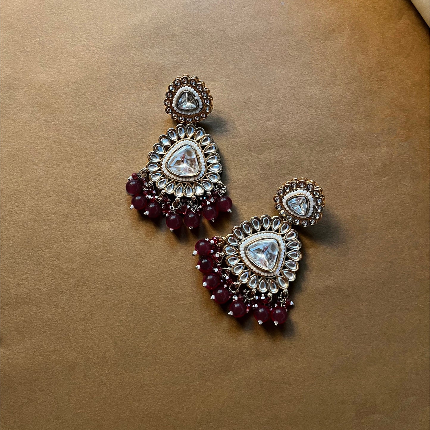Gulnaar Maroon Kundan Studded Pearl Necklace Set