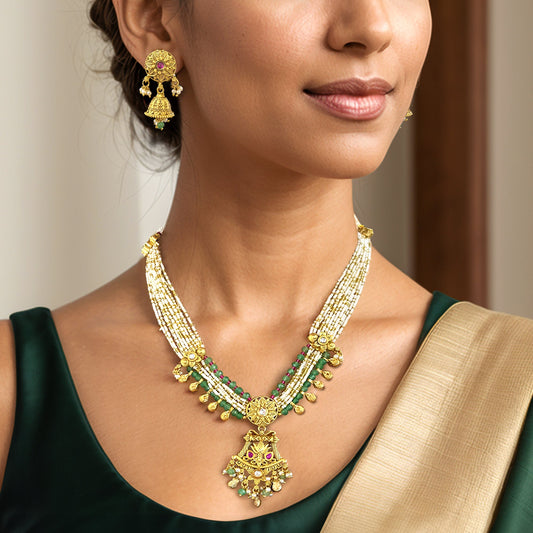 Rajvari Beaded Green Beaded Necklace