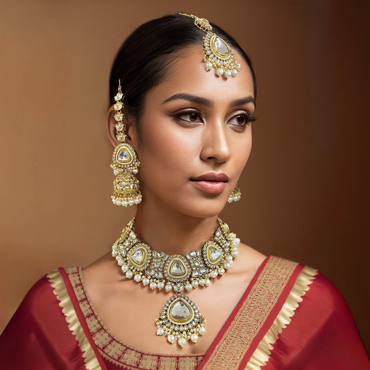 Advika Bridal Pearl Kundan Necklace Set