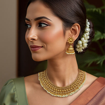 Usha Temple Antique Gold Necklace Set