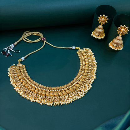 Usha Temple Antique Gold Necklace Set