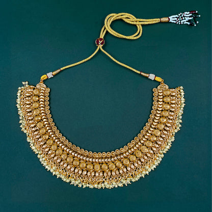 Usha Temple Antique Gold Necklace Set