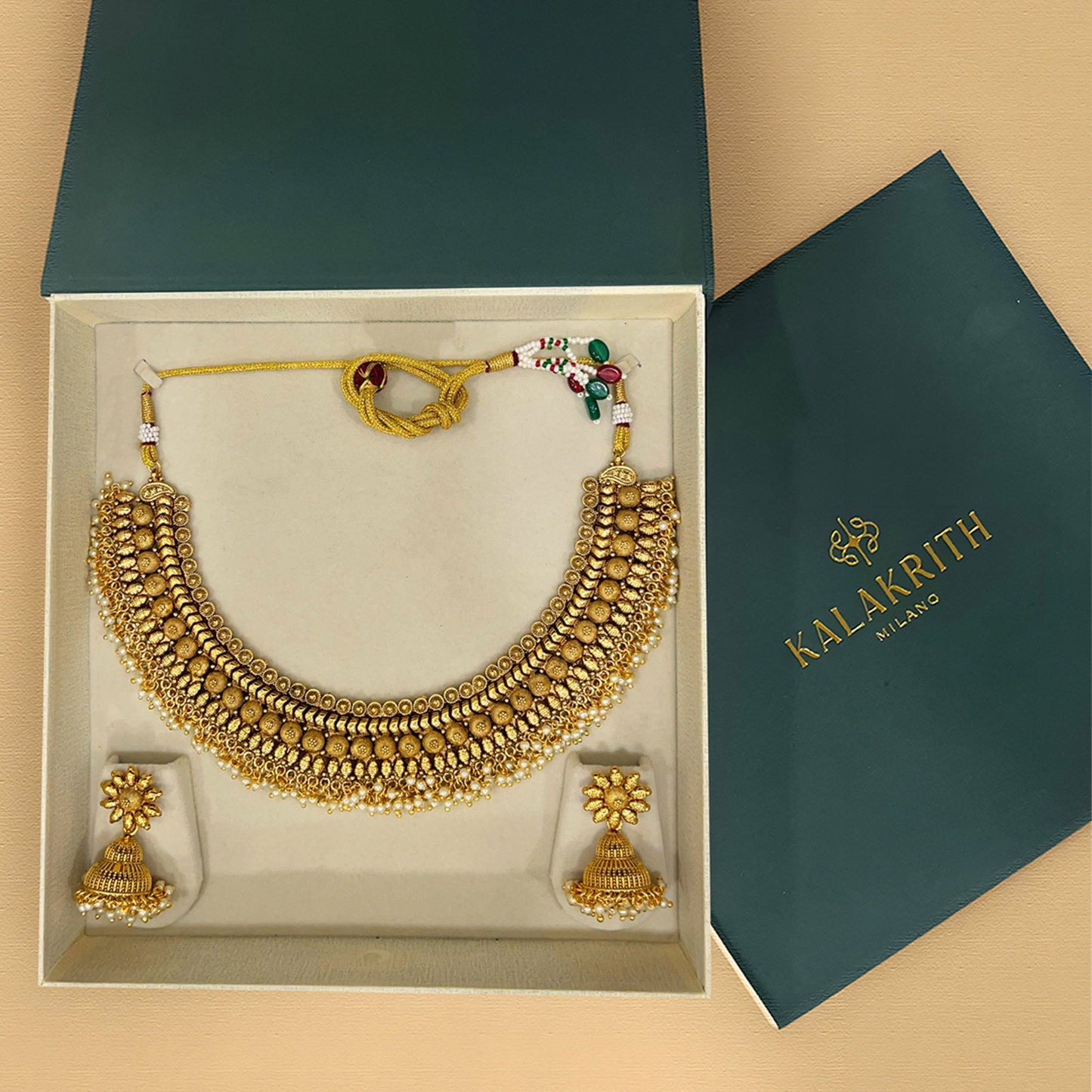 Usha Temple Antique Gold Necklace Set