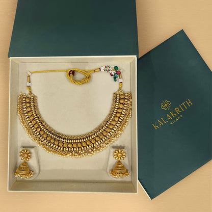 Usha Temple Antique Gold Necklace Set