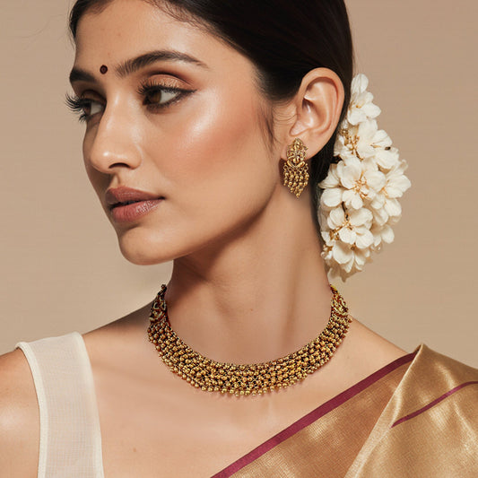 Reva Golden Beads Necklace Set