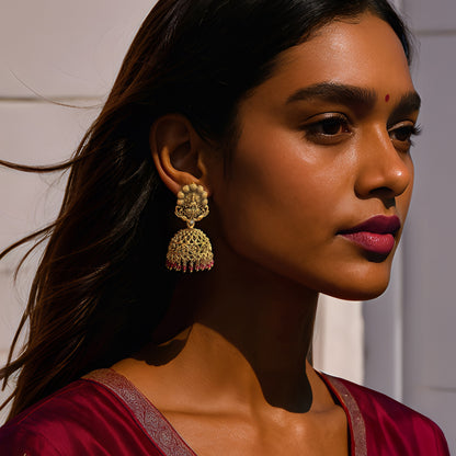 Maroon Lakshmi Jhumka Earrings
