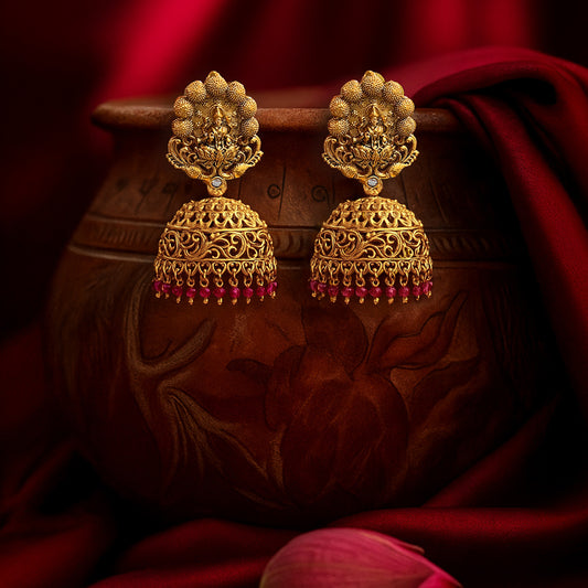 Maroon Lakshmi Jhumka Earrings