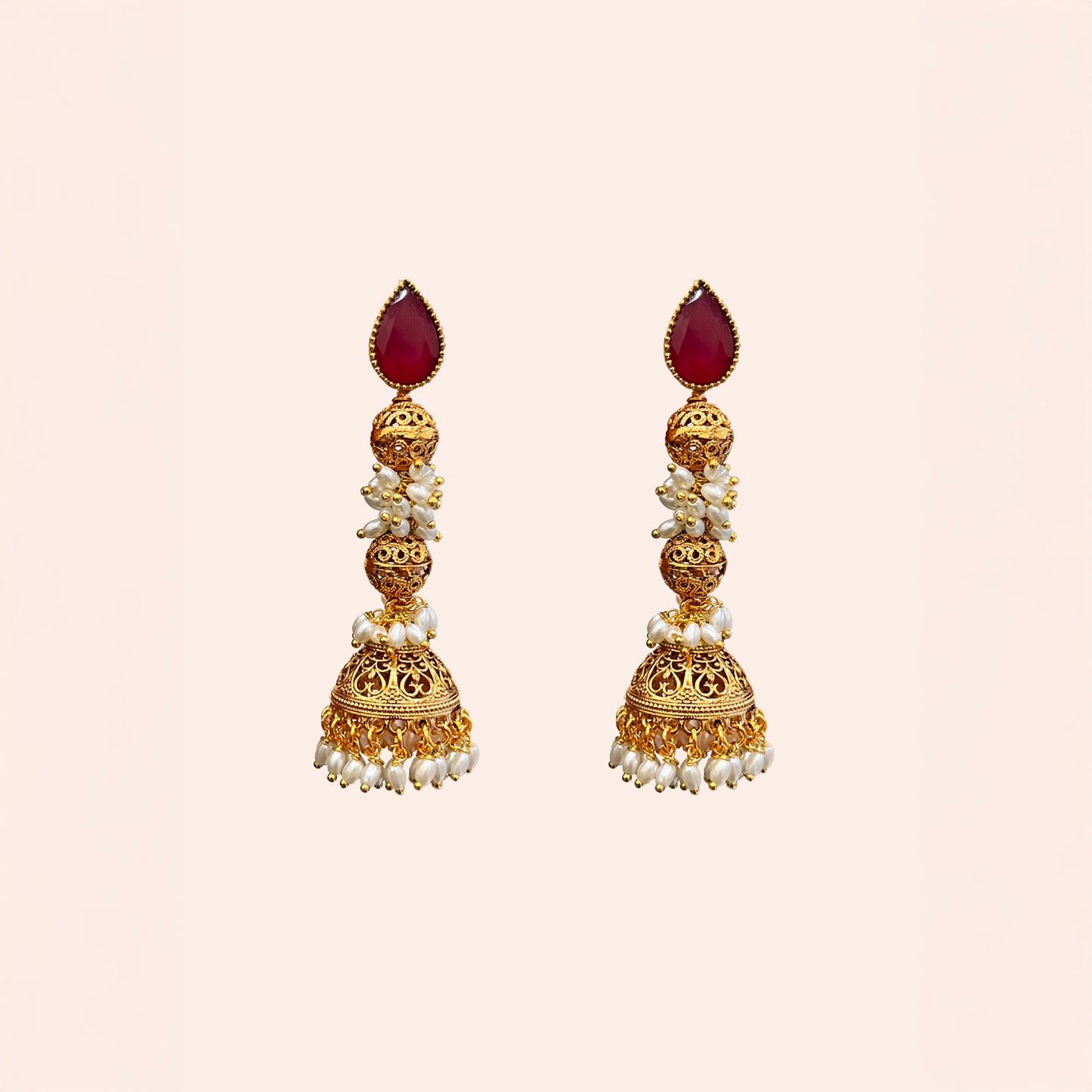 Kirti Long Ruby Jhumkas