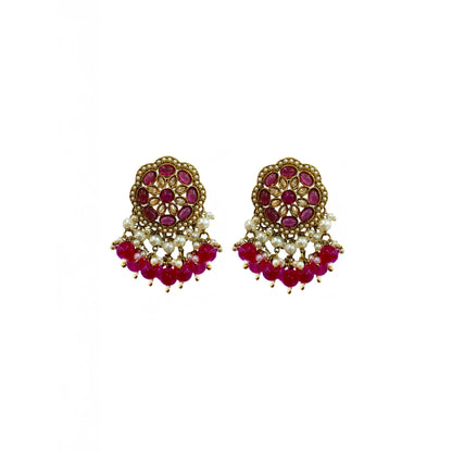 Neha Short Drop Earrings- Rani Pink