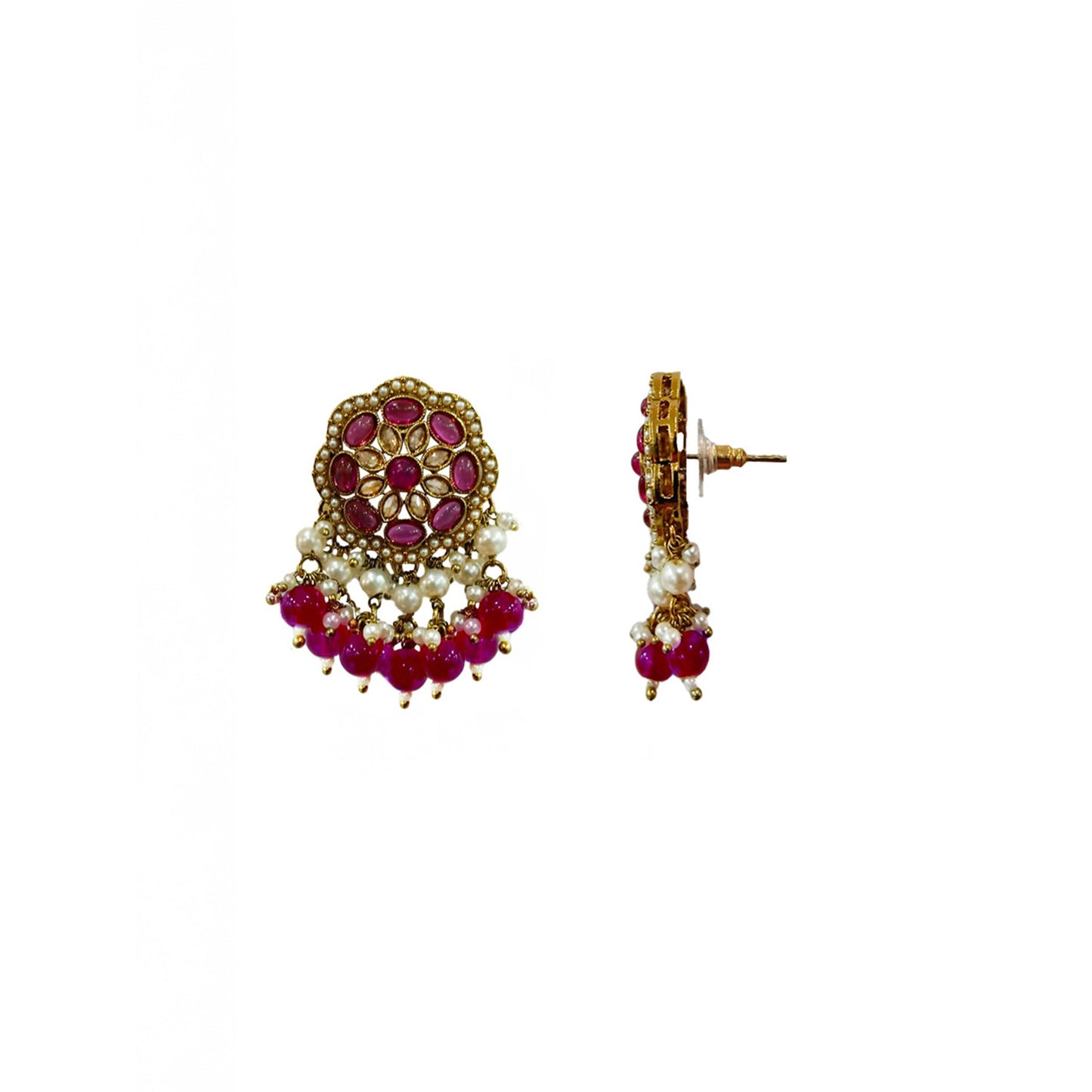 Neha Short Drop Earrings- Rani Pink