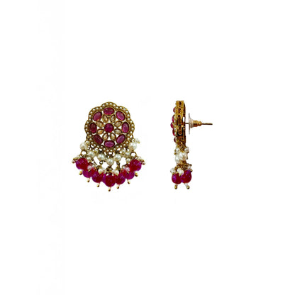 Neha Short Drop Earrings- Rani Pink