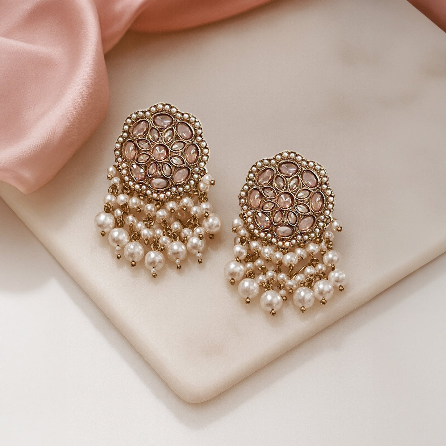 Neha Short Drop Earrings- Champagne