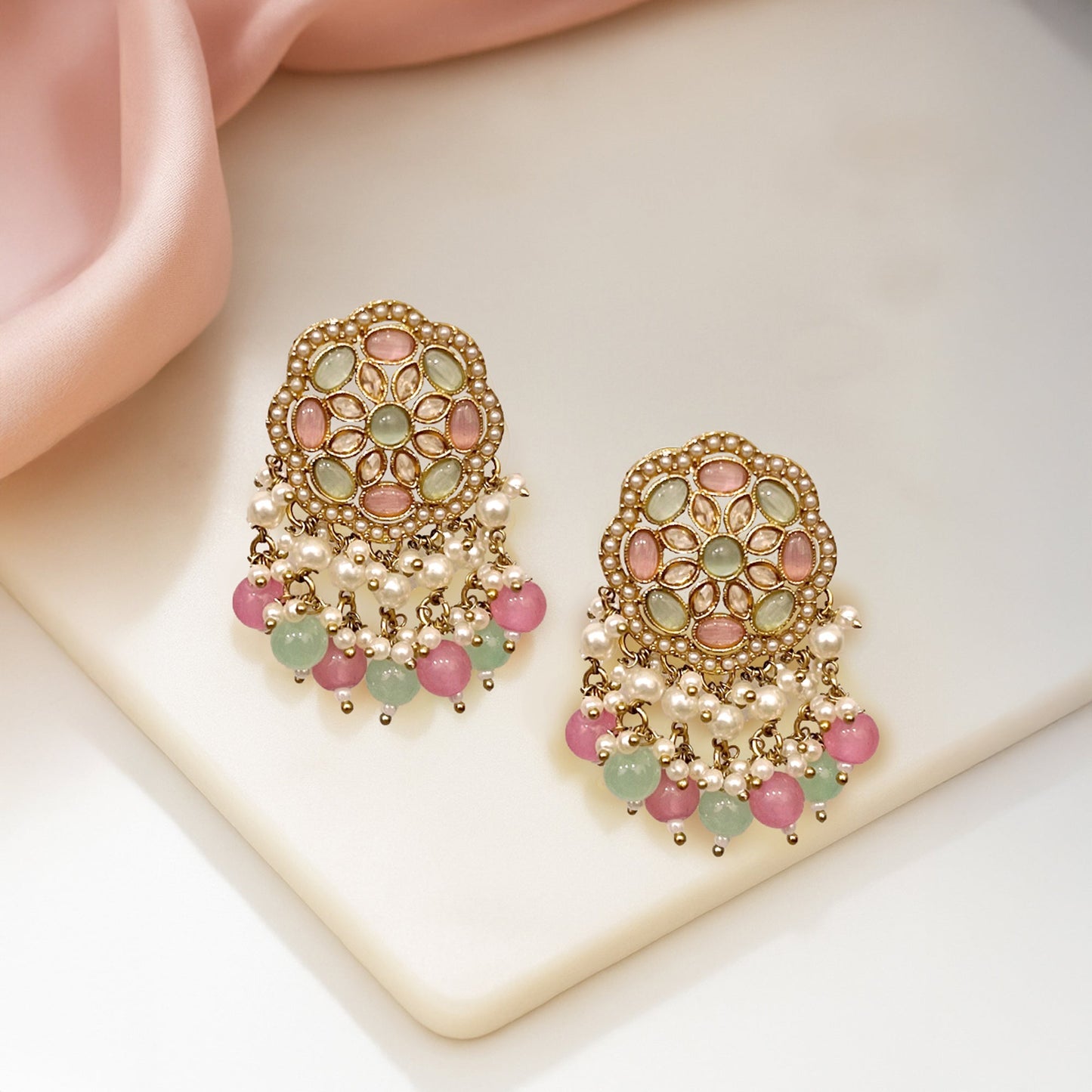 Neha Short Drop Earrings-Pastel Multi