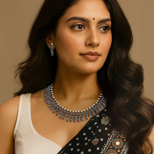 Shilpika Oxidised Necklace Set