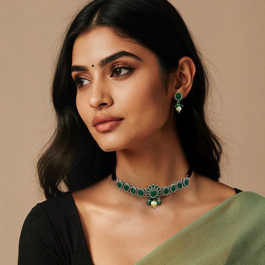 Heer Oxidised Green Choker Set