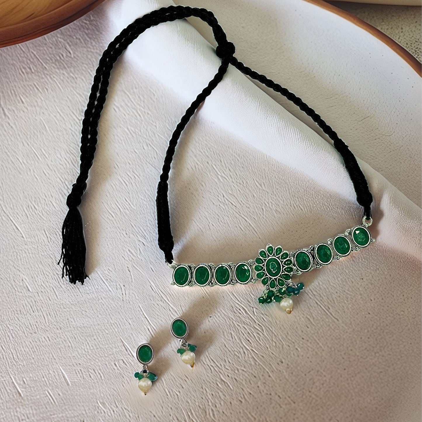 Heer Oxidised Green Choker Set