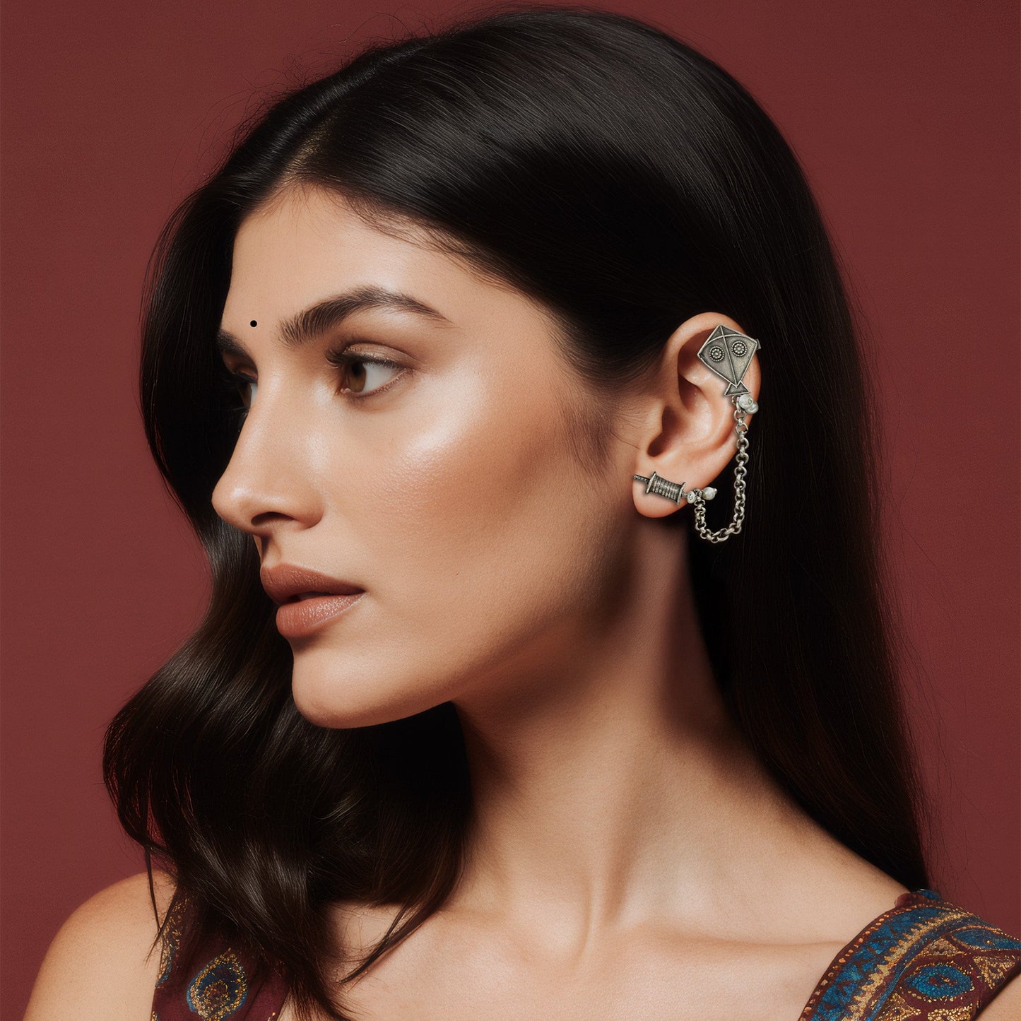 Patang Oxidised Silver Earcuff