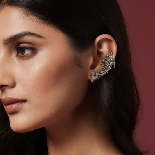 Matsya Oxidised Silver Earcuff